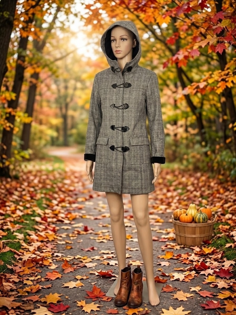 MISTY MOUNTAIN Grey Plaid Toggle Duffle Coat | Woman Size M